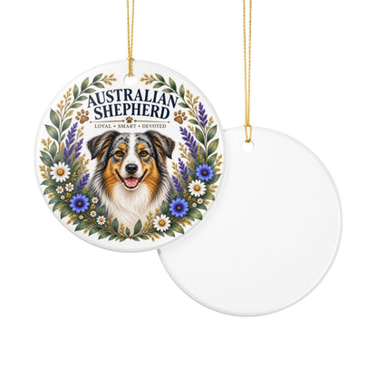 Australian Shepherd Ornament, Aussie Dog Lover Gift, Floral Breed Keepsake, Dog Mom Gift