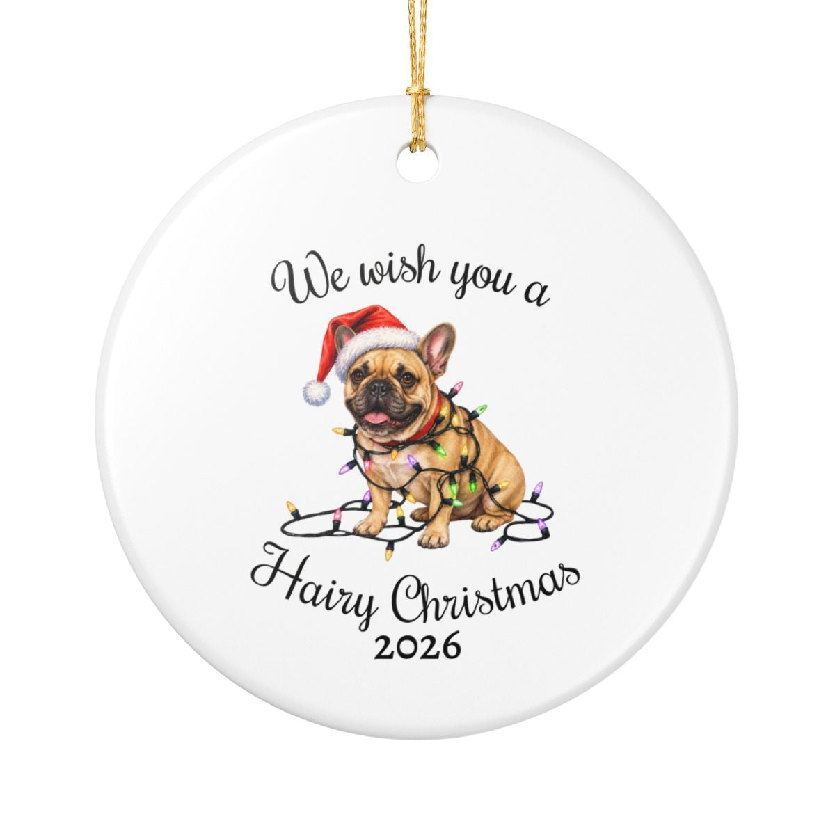 Christmas Fawn French Bulldog Ornament, Frenchie Mom, Christmas Lights Dog Keepsake, Christmas Dog, Gift For Dog Lover