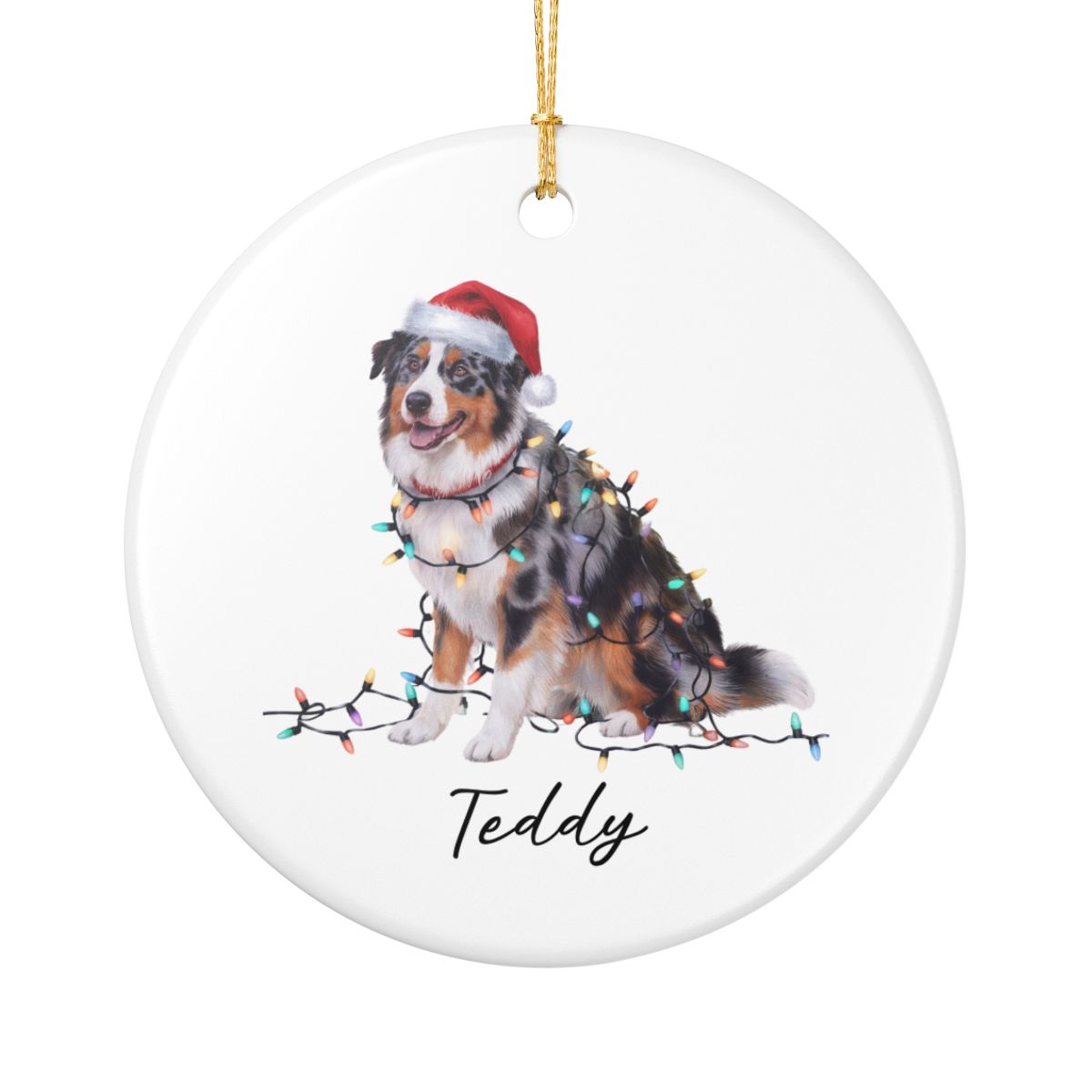 Personalized Australian Shepherd Christmas Ornament, Ceramic Dog Decor, Holiday Lights