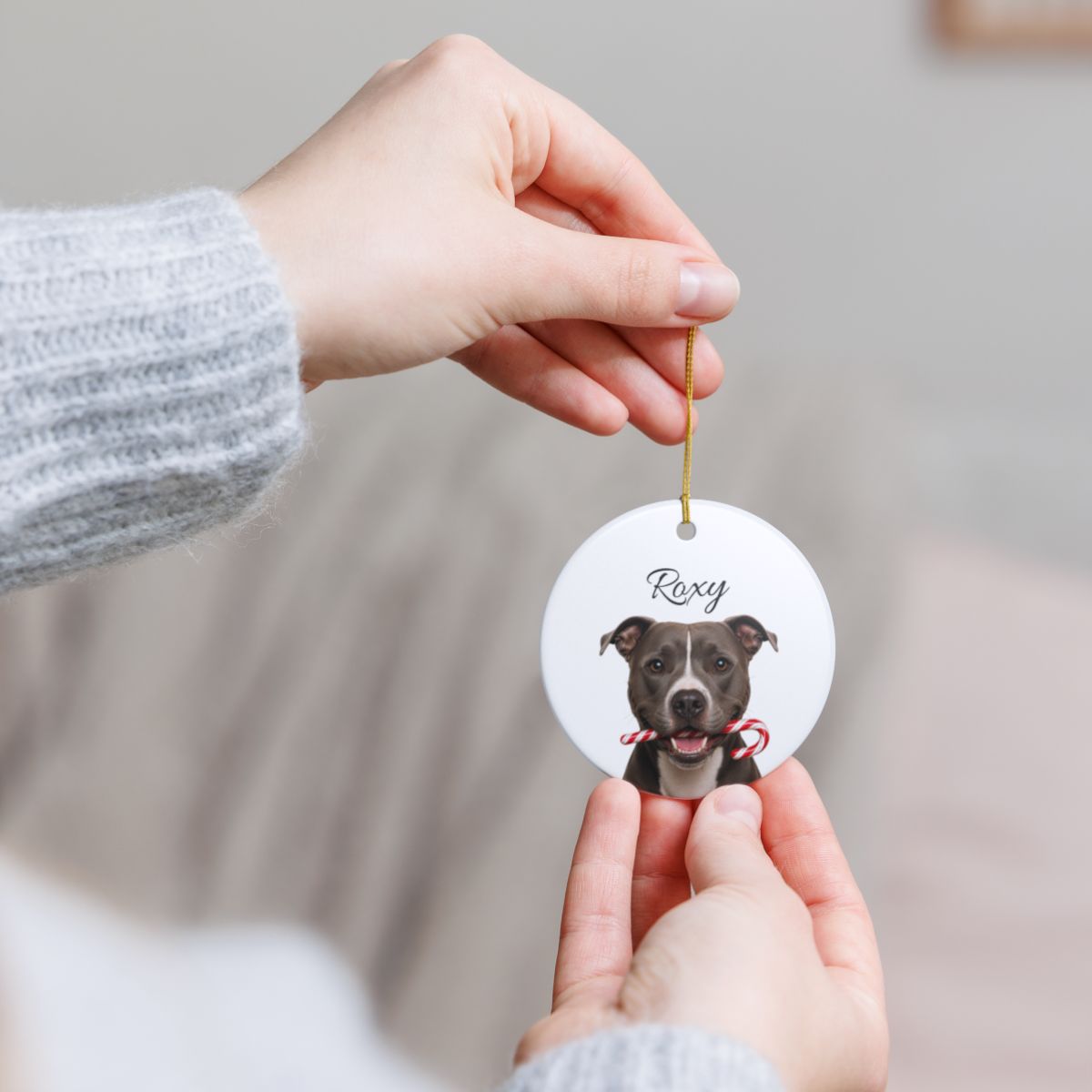 Personalized Pitbull Candy Cane Ornament