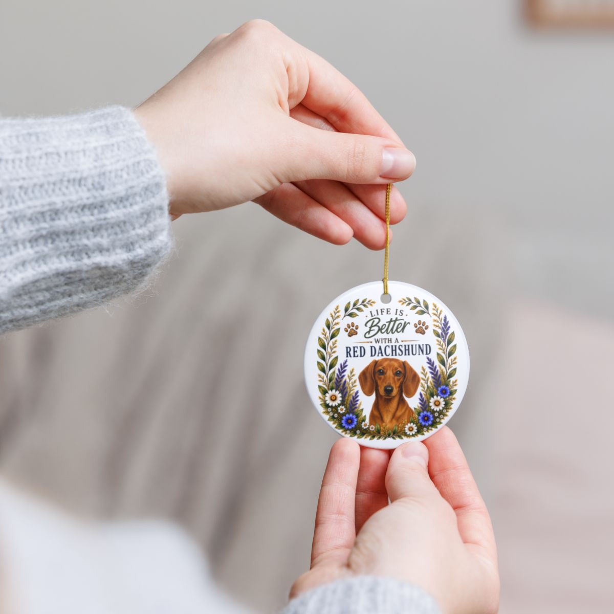 Red Dachshund Ornament, Doxie Lover Gift, Dachshund Mom Gift, Wiener Dog Keepsake