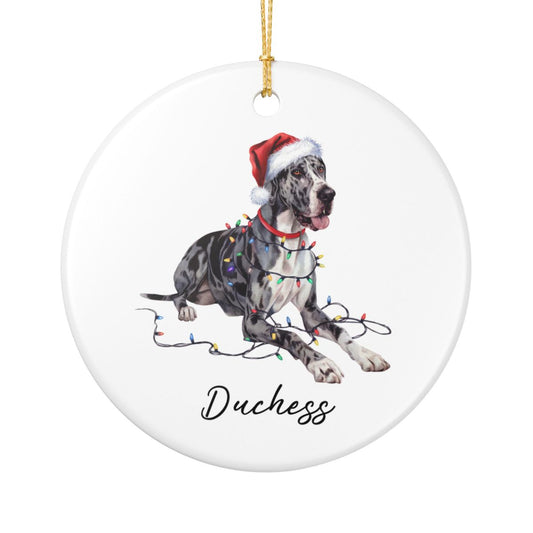 Personalized Merle Great Dane Christmas Ornament, Festive Dog Keepsake