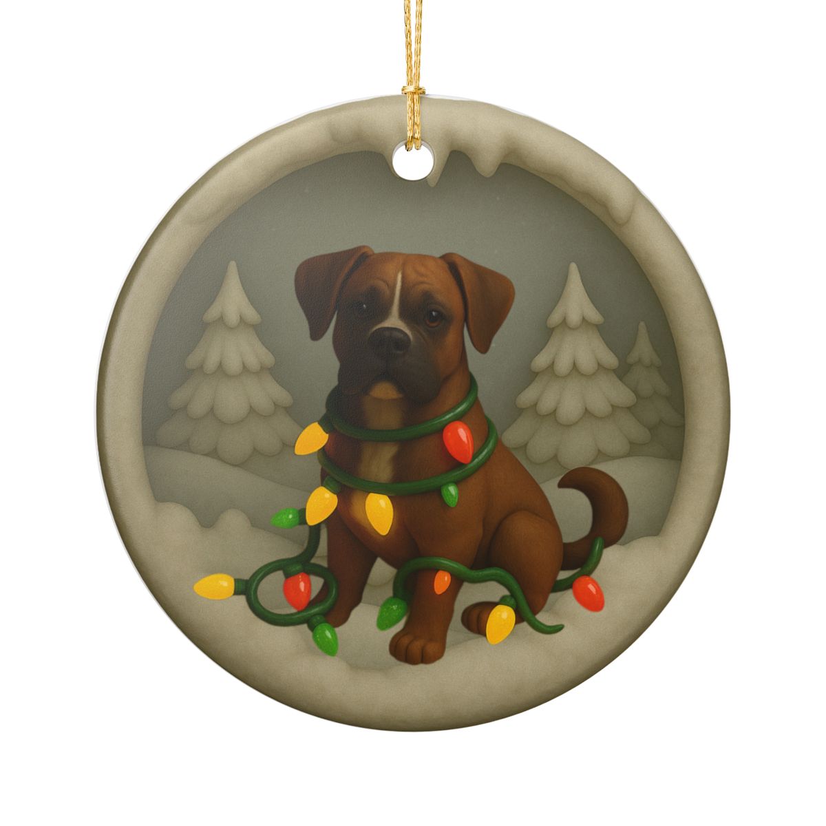 Personalized Boxer Christmas Ornament, Custom Dog with Holiday Lights Keepsake