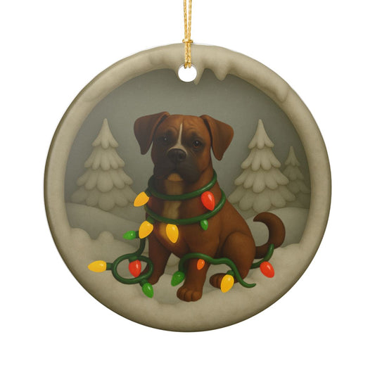 Personalized Boxer Christmas Ornament, Custom Dog with Holiday Lights Keepsake