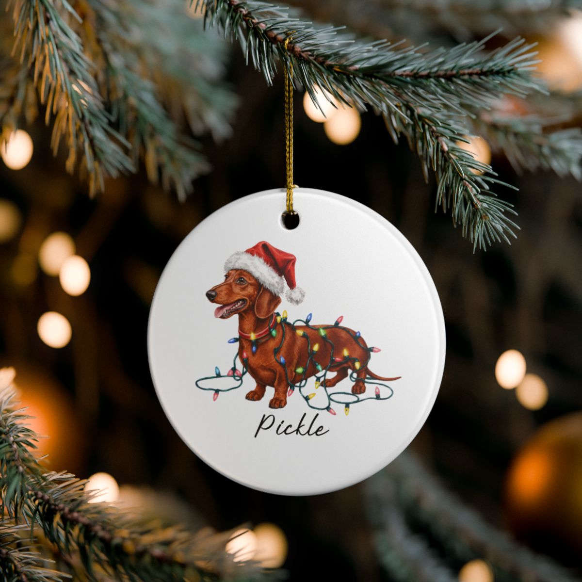 Personalized Red Dachshund Ornament, Dog Christmas Ornament, Custom Pet Name Holiday Decor Gift