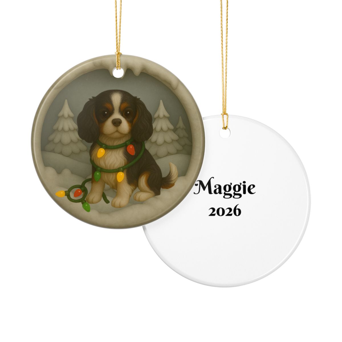 Personalized Tricolor Cavalier King Charles Spaniel Christmas 3D Clay-Style Ornament
