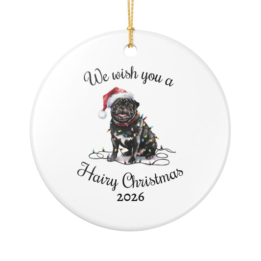 Christmas Black Pug Ornament, Pug Mom, Christmas Lights Dog Keepsake