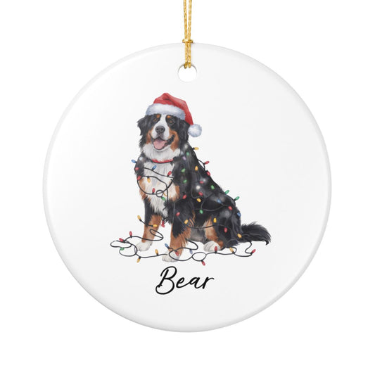 Personalized Ceramic Bernese Mountain Dog Christmas Ornament, Pet Holiday Tree Decor