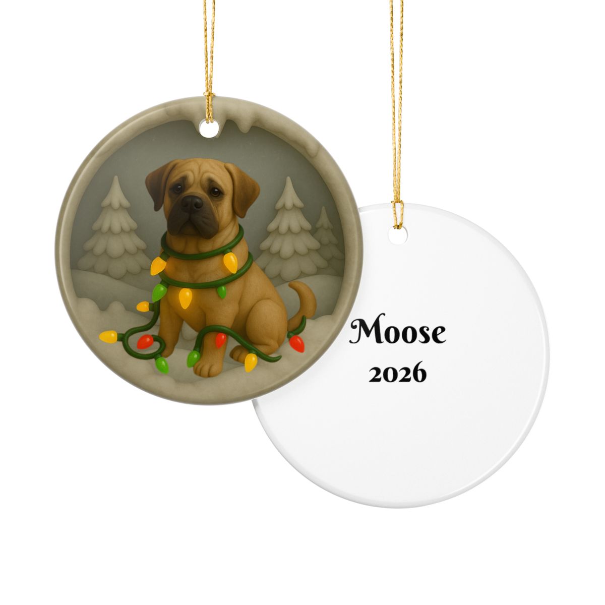Personalized Mastiff Christmas Ornament, 3D Clay-Style Dog Keepsake with Lights