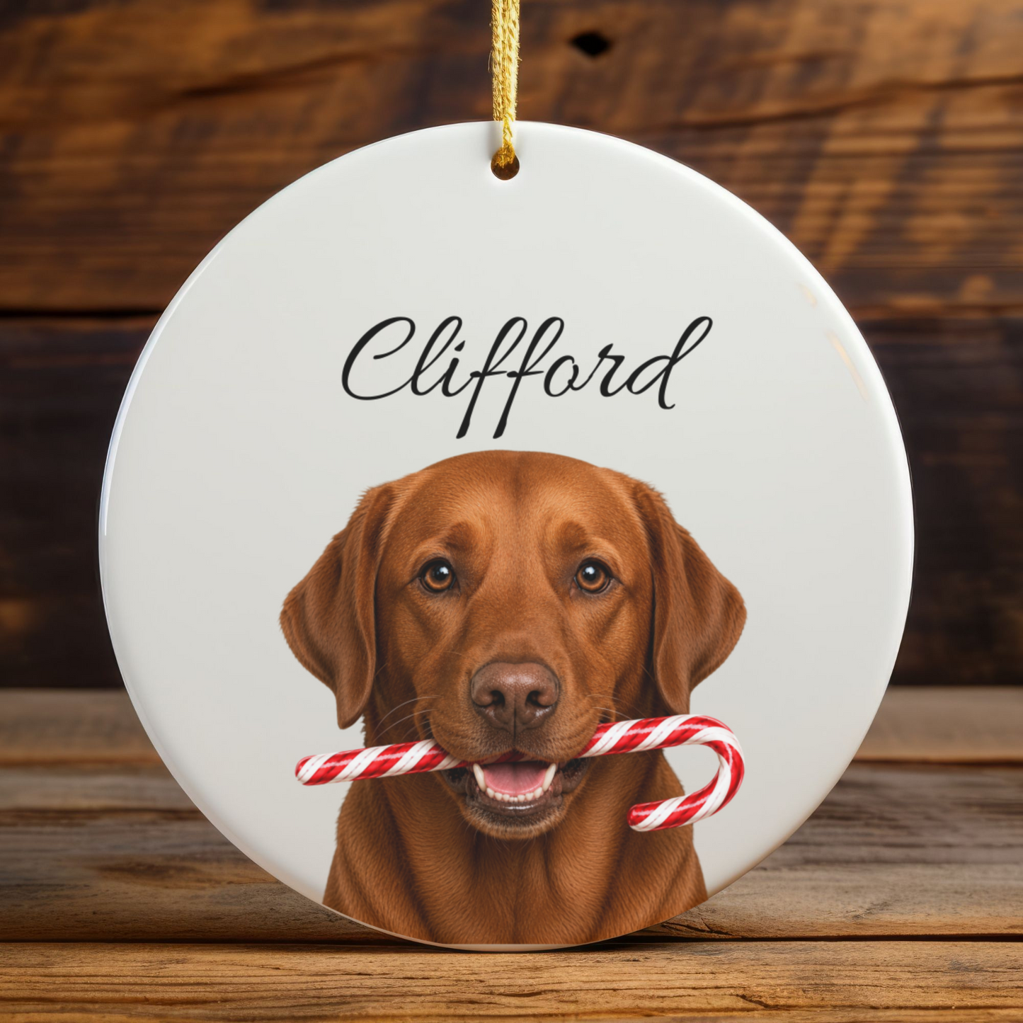 Personalized Fox Red Lab Candy Cane Ornament