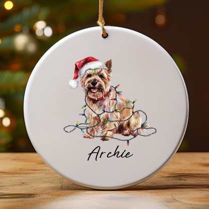 Personalized Cairn Terrier Christmas Ornament, Festive Dog Lights Keepsake, Ceramic Tree Decoration