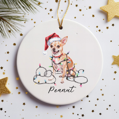 Personalized Tan Chihuahua Christmas Ornament, Custom Dog Name Holiday Keepsake, Ceramic Decor