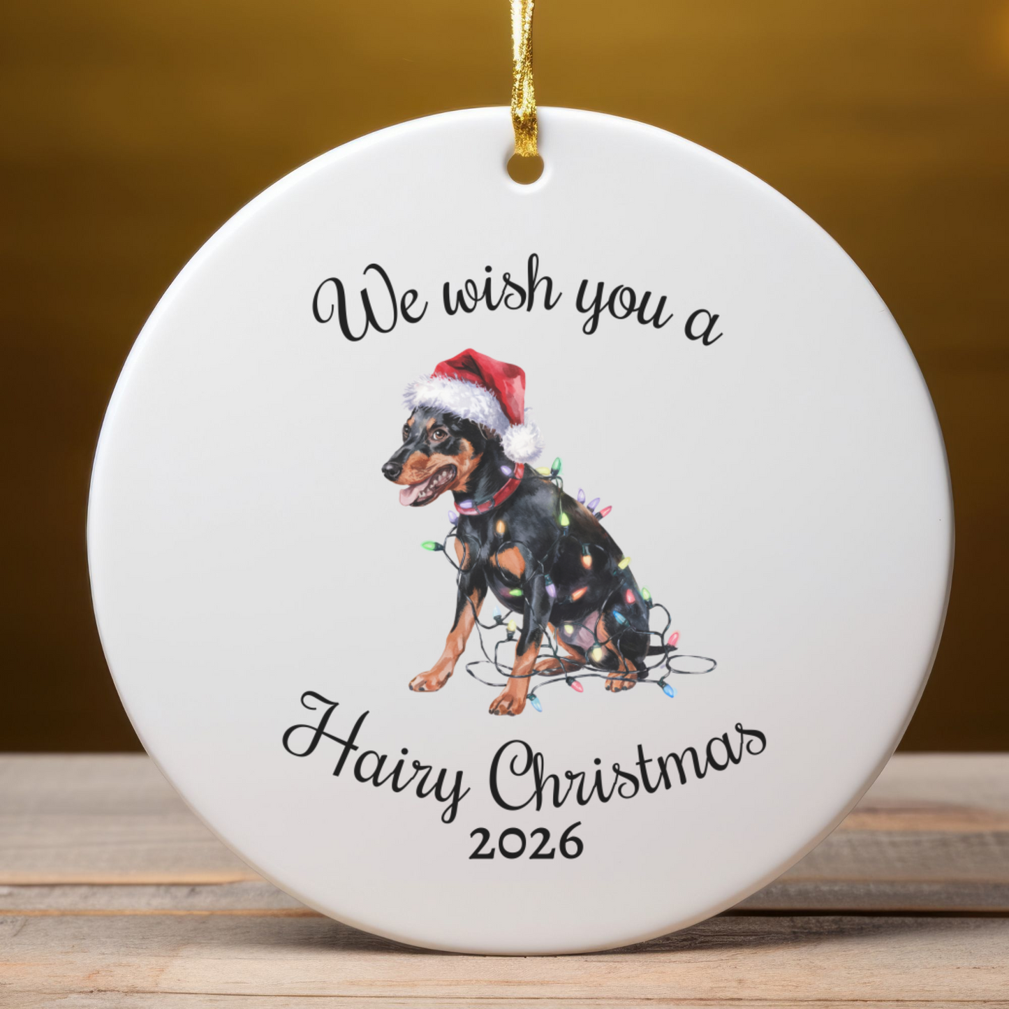 Christmas Miniature Pinscher Ornament, Christmas Lights Dog Keepsake