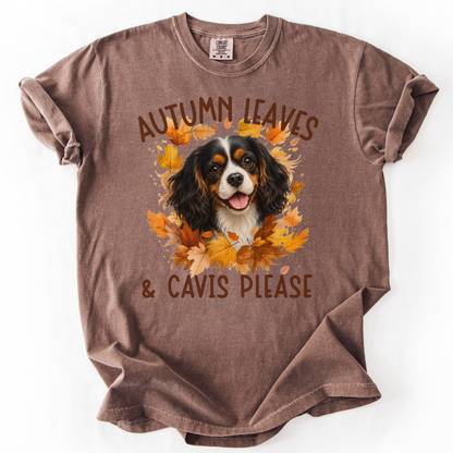 Tricolor Cavalier Mom Fall Shirt, Autumn Leaves & Cavaliers Please