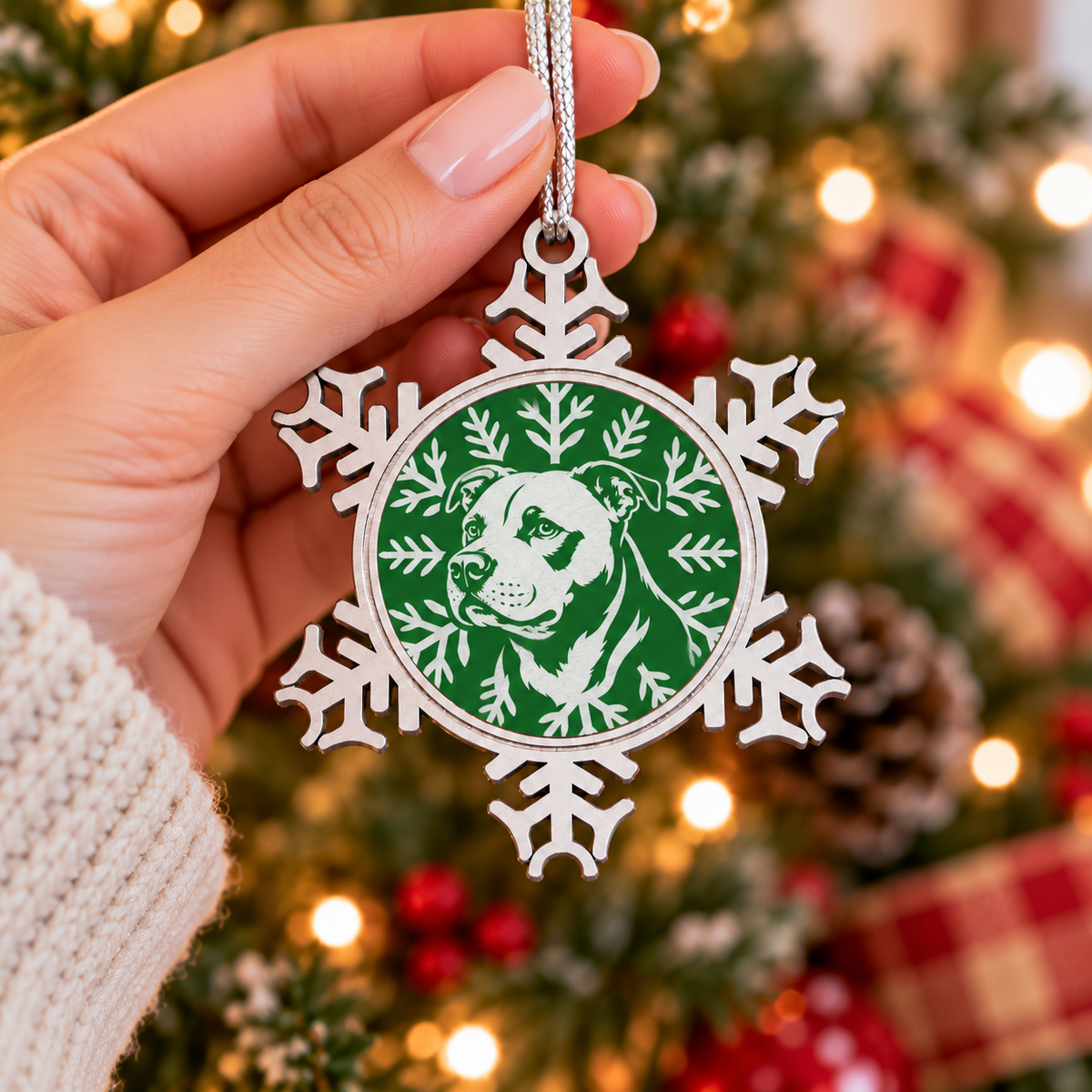 Pit Bull Ornament, Pewter Snowflake Christmas Ornament, Pit Bull Lover Gift