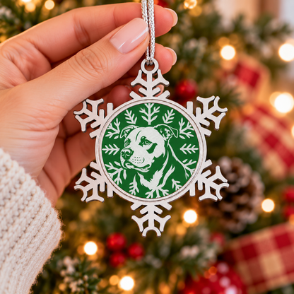 Pit Bull Ornament, Pewter Snowflake Christmas Ornament, Pit Bull Lover Gift
