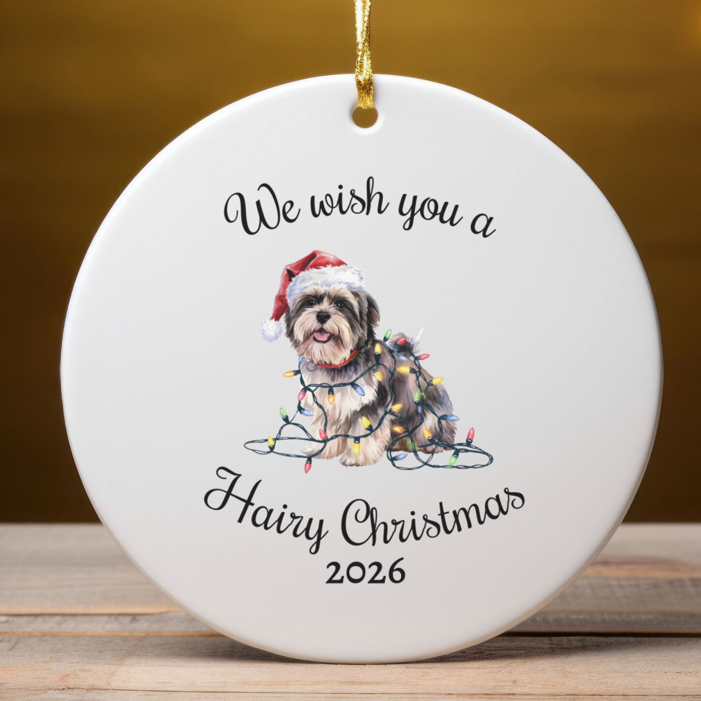 Christmas Lhasa Apso Ornament, Christmas Lights Dog Keepsake