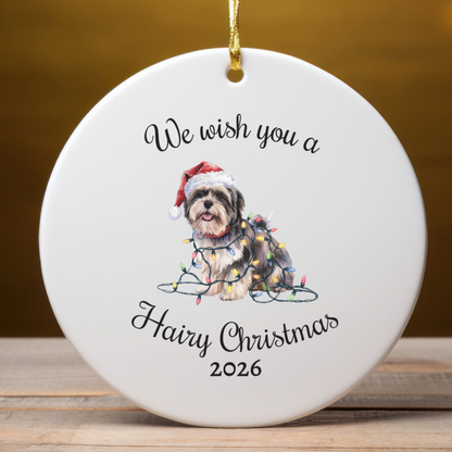 Christmas Lhasa Apso Ornament, Christmas Lights Dog Keepsake
