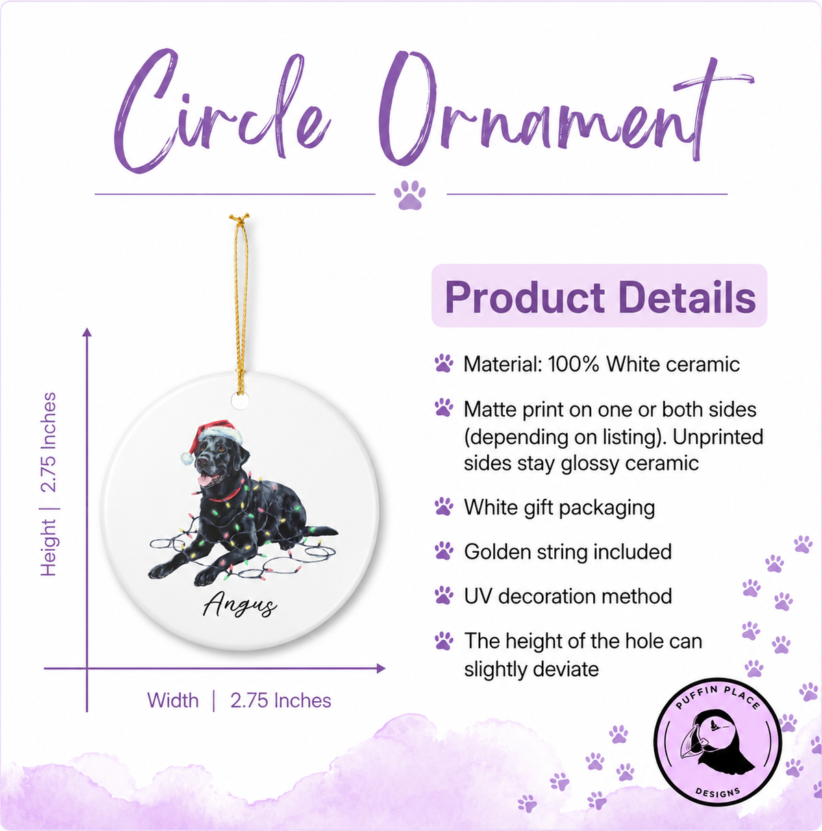Personalized Dog Photo Christmas Ornament Custom Pet Holiday Keepsake Gift