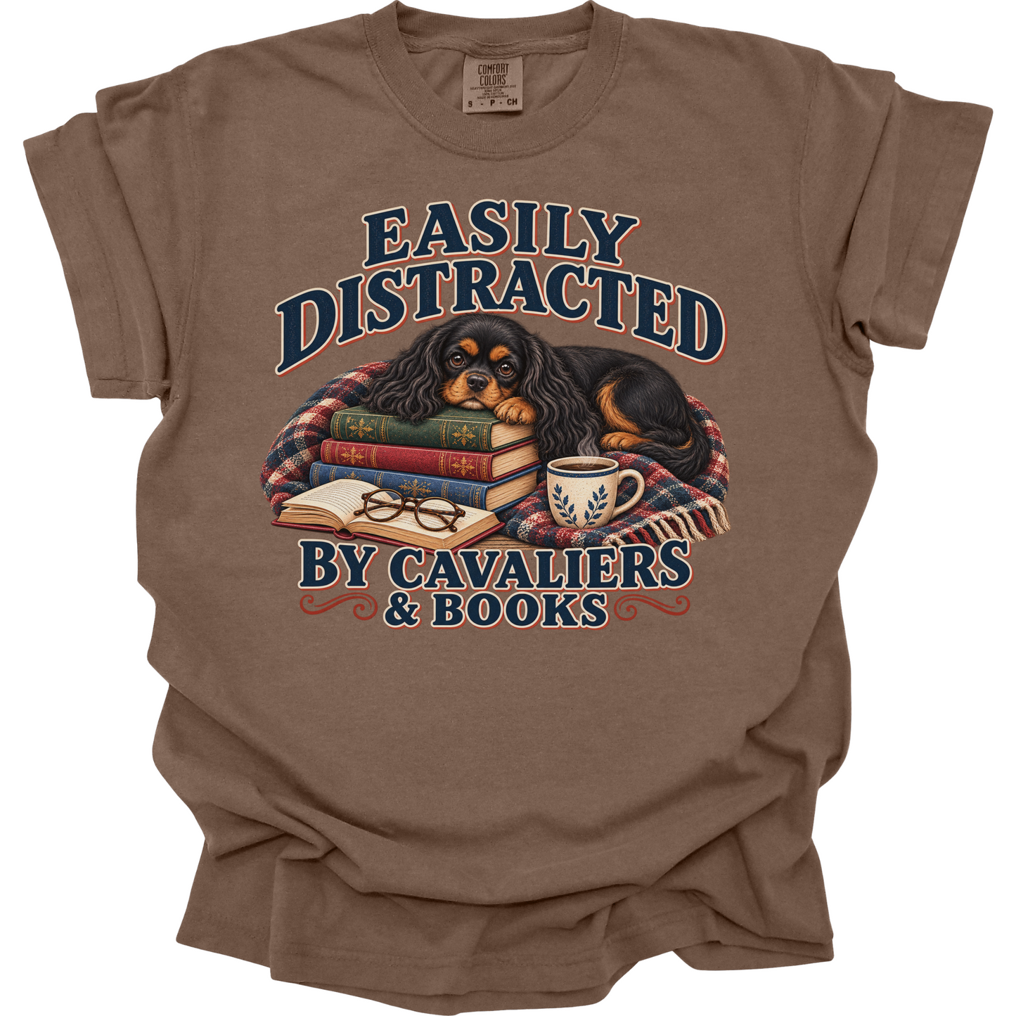 Black and Tan Cavalier Shirt, Easily Distracted by Cavaliers and Books, Dog Mom Book Lover Tee