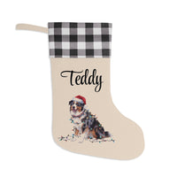 Load image into Gallery viewer, Personalized Christmas Australian Shepherd Stocking,  Xmas Decor, Plaid Cuff Holiday Stocking
