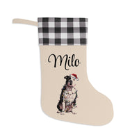 Load image into Gallery viewer, Personalized American Bulldog Christmas Stocking, Pet Holiday Decor, Rustic Plaid Cuff Stocking
