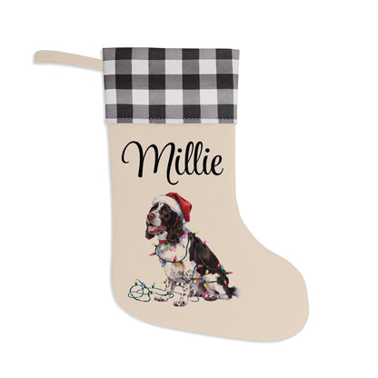 Personalized Brown Springer Spaniel Christmas Stocking, Holiday Decor Gift for Pet Lovers
