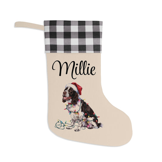 Personalized Brown Springer Spaniel Christmas Stocking, Holiday Decor Gift for Pet Lovers