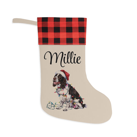 Personalized Brown Springer Spaniel Christmas Stocking, Holiday Decor Gift for Pet Lovers