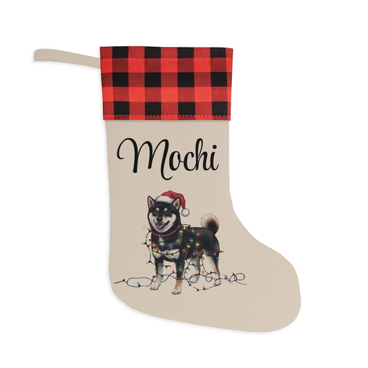 Personalized Black Shiba Inu Christmas Stocking, Holiday Decor Gift for Pet Lovers