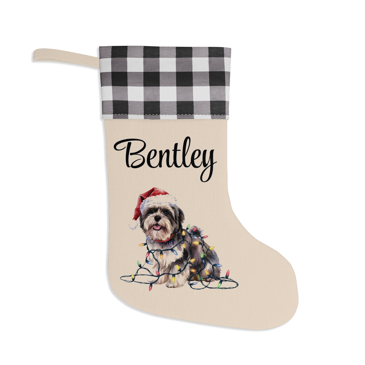 Personalized Lhasa Apso Christmas Stocking, Holiday Decor Gift for Pet Lovers
