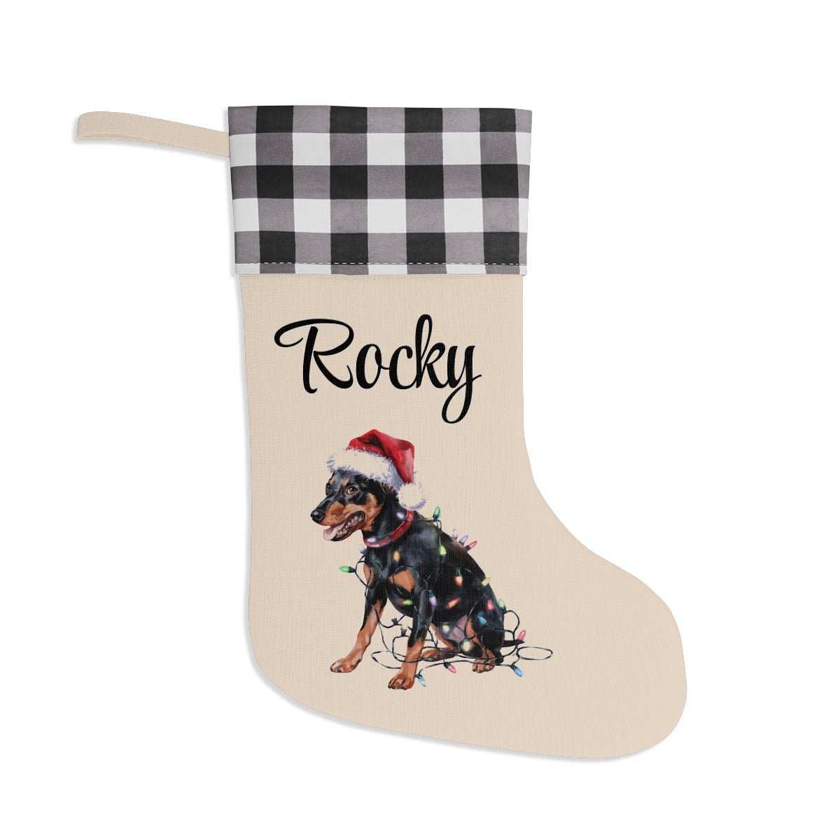 Personalized Miniature Pinscher Christmas Stocking, Holiday Decor Gift for Pet Lovers