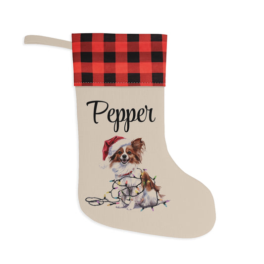 Personalized Papillon Christmas Stocking, Holiday Decor Gift for Pet Lovers