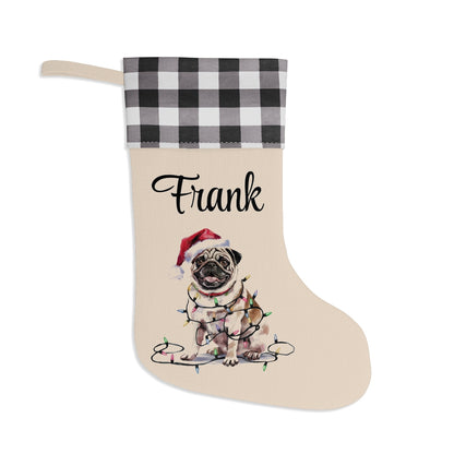 Personalized Tan Pug Christmas Stocking, Holiday Decor Gift for Pet Lovers