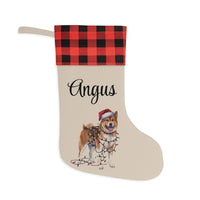 Load image into Gallery viewer, Personalized Akita Christmas Dog Stocking, Custom Holiday Decor, Plaid Cuff Pet Lover Gift
