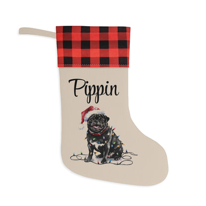Personalized Black Pug Christmas Stocking, Holiday Decor Gift for Pet Lovers