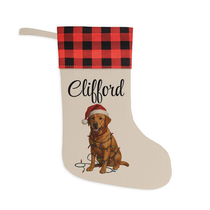 Personalized Fox Red Labrador Retriever Christmas Stocking, Custom Dog Name Holiday Stocking, Labrador Lover Gift, Pet Christmas Decor