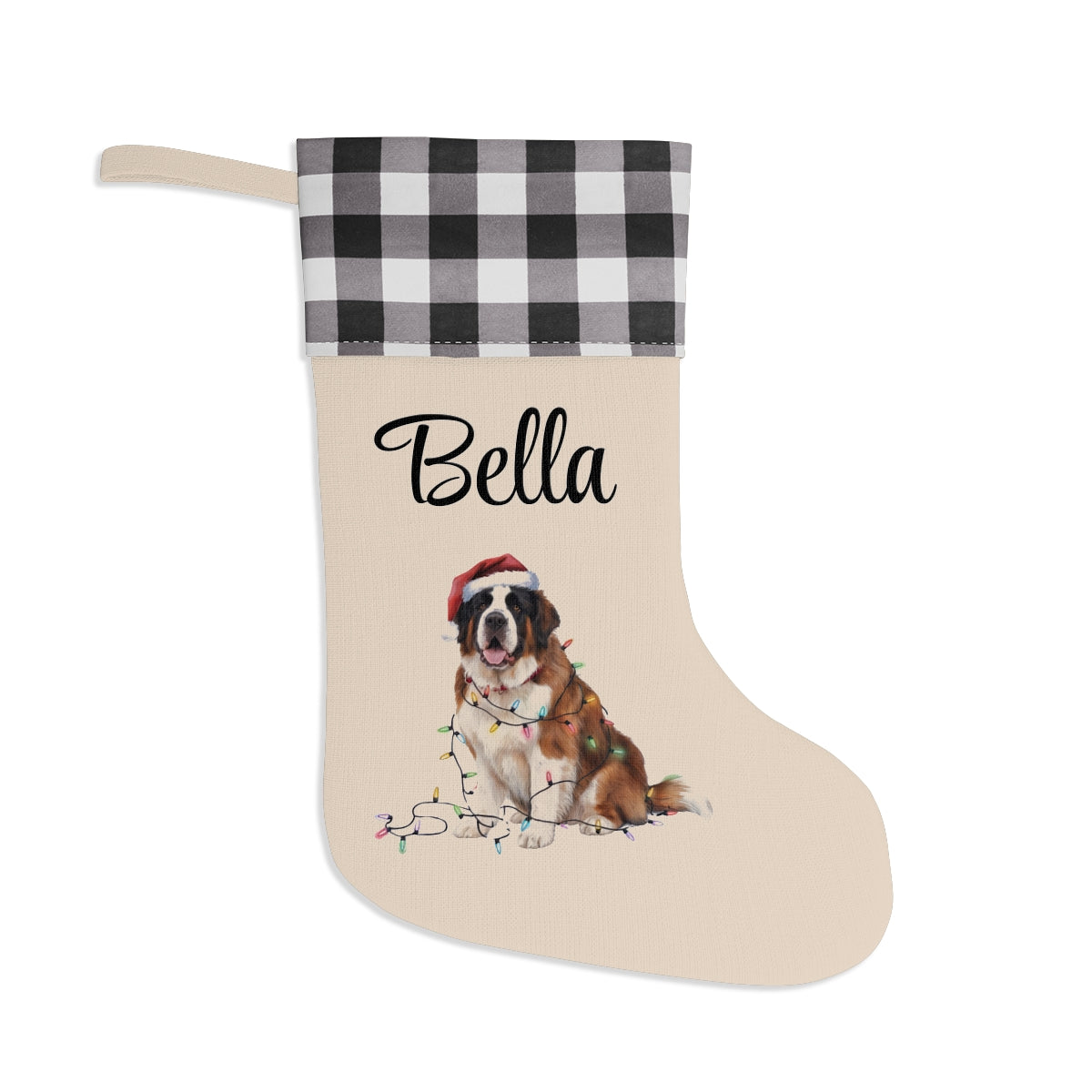 Personalized Saint Bernard Christmas Stocking, Holiday Decor Gift for Pet Lovers