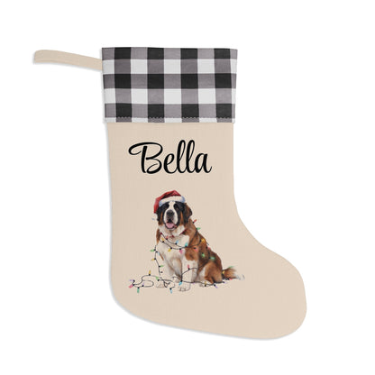 Personalized Saint Bernard Christmas Stocking, Holiday Decor Gift for Pet Lovers