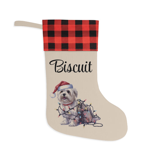 Personalized Maltese Christmas Stocking, Holiday Decor Gift for Pet Lovers