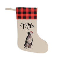 Load image into Gallery viewer, Personalized American Bulldog Christmas Stocking, Pet Holiday Decor, Rustic Plaid Cuff Stocking
