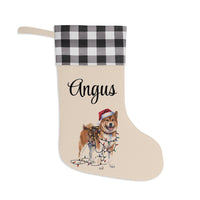 Load image into Gallery viewer, Personalized Akita Christmas Dog Stocking, Custom Holiday Decor, Plaid Cuff Pet Lover Gift
