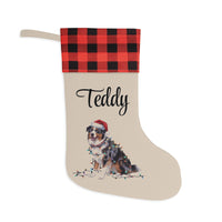 Load image into Gallery viewer, Personalized Christmas Australian Shepherd Stocking,  Xmas Decor, Plaid Cuff Holiday Stocking
