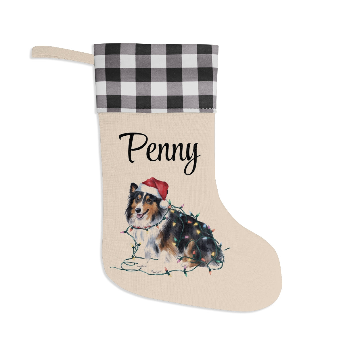 Personalized Shetland Sheepdog Christmas Stocking, Holiday Decor Gift for Pet Lovers