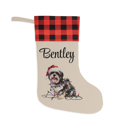 Personalized Lhasa Apso Christmas Stocking, Holiday Decor Gift for Pet Lovers