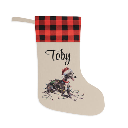 Personalized Greyhound Christmas Stocking, Holiday Decor Gift for Pet Lovers
