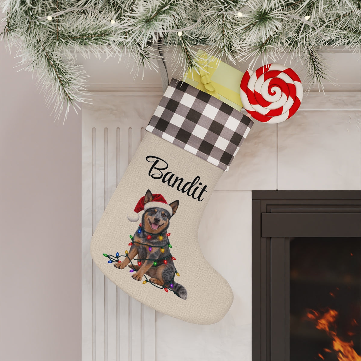 Australian Cattle Dog Personalized Christmas Stocking, Custom Blue Heeler Holiday Stocking, Dog Lover Gift