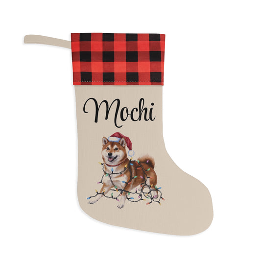 Personalized Red Shiba Inu Christmas Stocking, Holiday Decor Gift for Pet Lovers