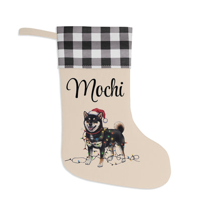 Personalized Black Shiba Inu Christmas Stocking, Holiday Decor Gift for Pet Lovers