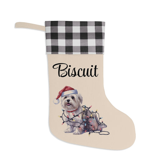 Personalized Maltese Christmas Stocking, Holiday Decor Gift for Pet Lovers
